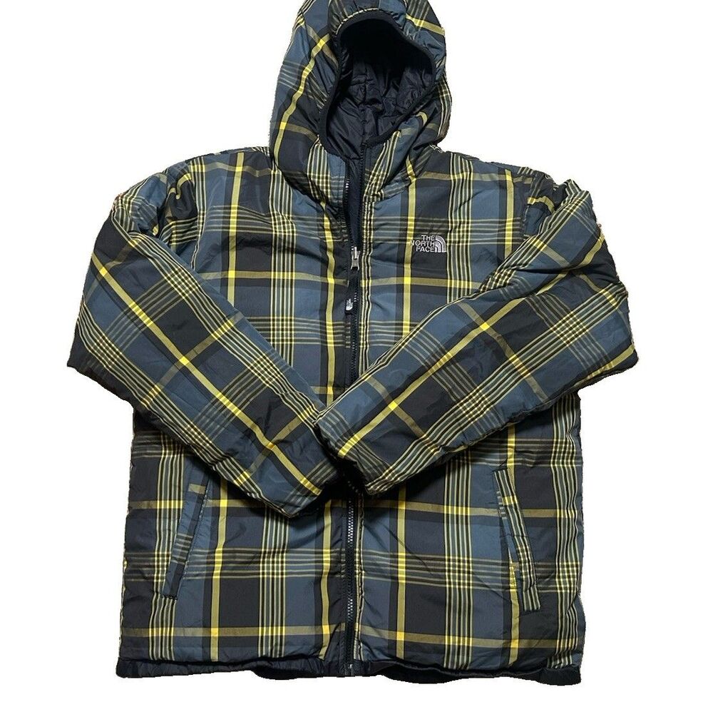 The North Face 550 Reversible Goose Down Jacket Boys XL 18/20 Black/Plaid